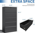 File Cabinets 5 Drawer,Metal Office Storage Filing Cabinet with Lock,Black Lateral Filing Cabinet for Home Office,Horizontal Locking File Cabinet for Legal/Letter/A4,Assembly Require,Black
