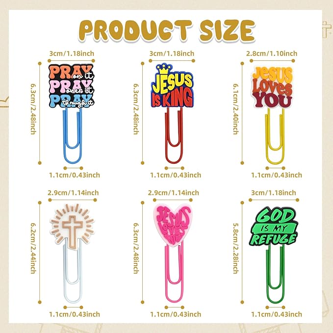 30 PCS Jesus Paper Clips Metal Paperclip Large Size Paper Clip Cute Bookmark Colorful Office Supplies Bookmark Clamp Desk Accessories Stationery for School Gifts for Christian