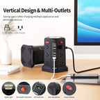 PASSUS Surge Protector Power Strip with 5 USB Ports and Night Light,10FT Braided Extension Cord with 12 AC Multiple Outlets, Power Tower Overload Protection for Home Office Dorm Room Essentials