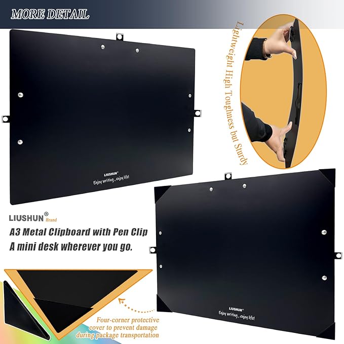 Three Black Clip Aluminum 11x17 Clipboard Metal Stainless Hangable Clipboards Art Pen Holder Extra Large Clip Board for Business Medical Professionals Workshop (Black, A3-3Clip)