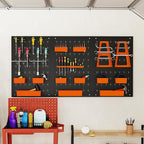 Goplus Pegboard Wall Organizer, 9-Bin Parts Rack Organizer w/Hammer Racks, Tool Holders & Hooks, Heavy-Duty Utility Tool Storage Board w/Accessories for Garage, Workshop, Craft Room