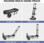 KEDSUM 3-in-1 Convertible Hand Truck Dolly, 600LBS Heavy Duty Dolly Cart with Wheels, Dolly Cart with Adjustable Handle & Caster Wheels for Home,Office,School, 6 Wheels Innovative Design, Collapsible