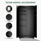 Metal Broom Closet, Garage Storage Cabinet, Tool Chest Bathroom Cabinet with Locking Doors and Wheels, 72" Tall Utility Cabinet with Hanging Rod, Freestanding Storage Cabinet for Cleaning Supplies