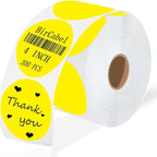 4 Inch Large Yellow Circle Thermal Labels, Self-Adhesive Round Inventory Stickers, Multi-Purpose Round Roll Thermal Printing Stickers for Business and Domestic Use-300 Labels/Roll