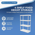 Gracious Living 4 Shelf Knect-A-Shelf Ventilated Light Duty Storage Home Organizer with Adjustable Shelves for Garage, Basement, and Laundry, White