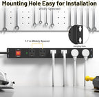 KF 6 Outlet Metal Wall Mount Power Strip, 2100J Surge Protection Heavy Duty Power Strip, 15A/1875W Mountable Power Strips with Upgraded Switch, 14AWG 12FT Power Cord
