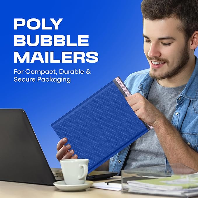 Royal Blue 10x13 Inch Poly Bubble Mailers |Self Seal Padded Envelopes for Thick books | Cushioned Bubble Mailer | Usable Size 9.5x13 Inch | Waterproof Lightweight Mailing Shipping Bags | 200 Pack Bulk