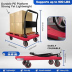 WUD Foldable Hand-Push Platform Truck with Brake, 360-Degree Swivel Wheels, 35.4”L x 23.6”W, 880 lb Load Capacity, Suitable for Luggage, Travel, Moving, Shopping, Office, Home Garden,Pink