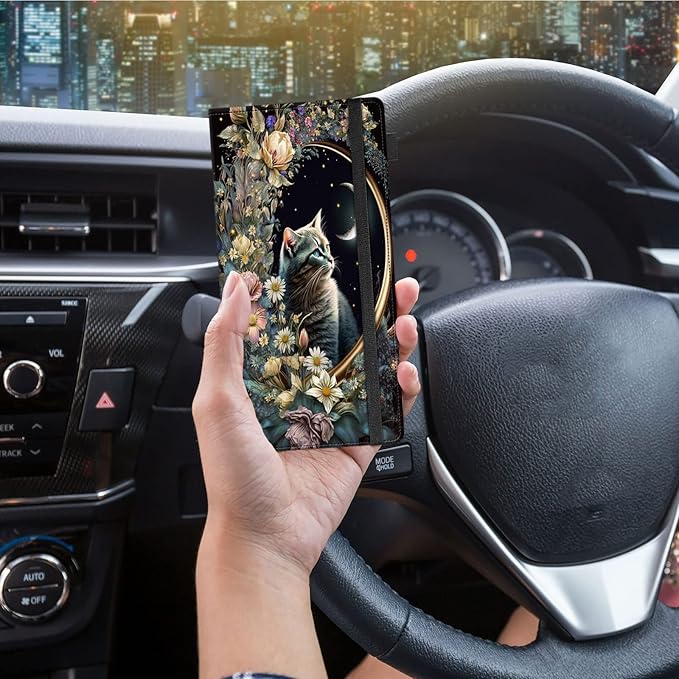 Car Registration and Insurance Holder,Leather Vehicle Glove Box Organizer Wallet for Document,Perfect for any Car,Truck,Motorcycle,Driver License,Trailer or Boat,Men & Women,Cat Roses Floral Flower