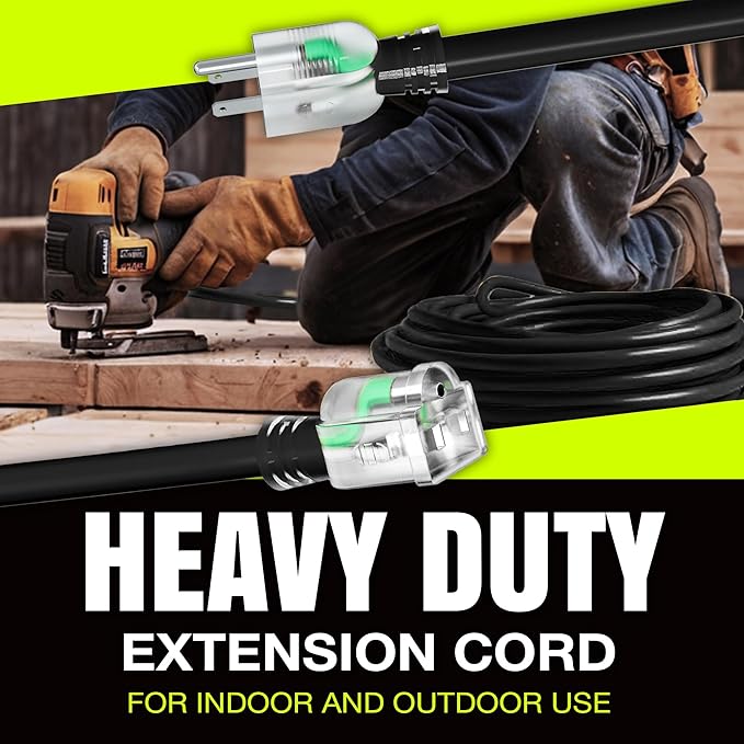 25ft Outdoor/Indoor Extension Cord 16/3 Gauge Heavy Duty 3 Prong SJTW, Waterproof, Flexible Cold-Resistant Long Power Cord,13A 125V 1625W, Black by LifeSupplyUSA