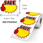 Starburst Sign Sale Stickers 4 x 3 Inches Self-Adhesive Blank Price Tags Sticker Writable Removable Waterproof Labels for Garage Retail Store Business 500 PCS