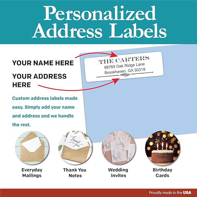 Personalized Return Address Labels - Black and White Custom Address Stickers on Sheets (50-1000 Labels)