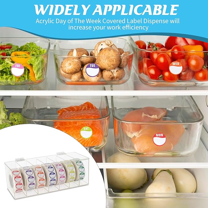 Acrylic Day of The Week Covered Label Dispenser 7-Slot Dispenser Day of The Week Label Dispenser Wall Mount Sticker Roll Dispenser for 1",3/4"Day of The Week Stickers 1 Inch Label Dispenser (No Label)