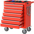 7-Drawer Rolling Tool Chest with Wheels, Metal Tool Box, Large Capacity Tool Storage Cabinet with Keyed Locking, Tool Organizer Box for Garage, Workshop, Warehouse (Red)