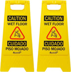 Caution Wet Floor Sign, （L:17.12in W:8.38in H:0.94in）2-Sided Foldable Safety Sign for Commercial Use, A Frame Caution Sign Bilingual Warning Signs, Yellow (yellow 2pack)