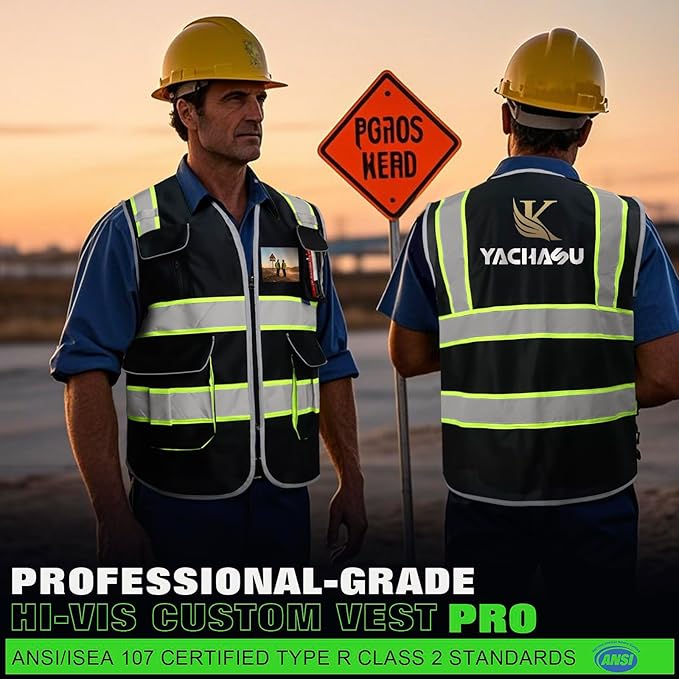 BeautyWill Custom Logo 10 Pockets Safety Vest Class2 ANSI Certified High Visibility Reflective Vest