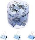 Temiary Aesthetic Binder Clips, 60 Pcs 0.6 Inches Small Metal Binder Clip with Clear Storage Container, Binding Paperwork Clamps for School Teachers Office Supplies (Blue)