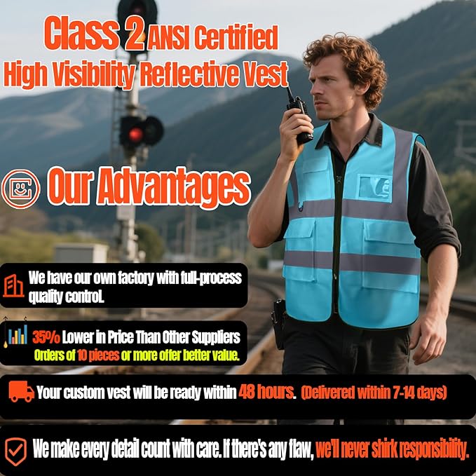 BeautyWill 10/20 Pack Custom Logo Safety Vest,Bulk High Visibility Class 2 Reflective Work Vests