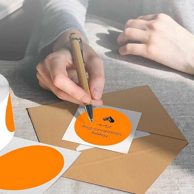 4 Inch Large Orange Circle Thermal Labels, Self-Adhesive Round Inventory Stickers, Multi-Purpose Round Roll Thermal Printing Stickers for Business and Domestic Use-300 Labels/Roll