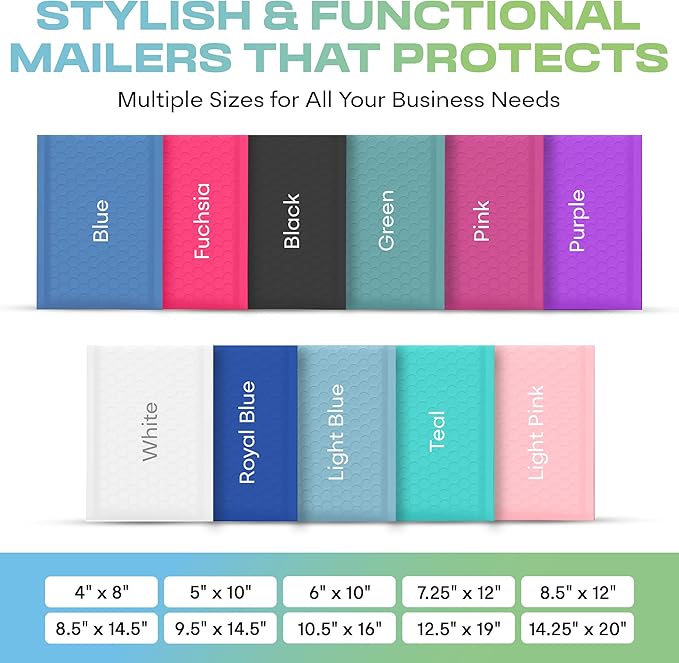 White Large Poly Bubble Mailers 9.5x14.5 inch #4 | Self Seal Padded Envelopes Cushioned Bubble Mailer | Usable Size 9.5x13.5 | WaterProof | Lightweight mailing Shipping Bags | 200 Pack Bulk | USA Made