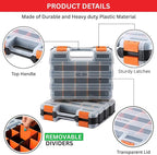 Andalus Tools Organizer Box, Small Parts Storage 34-Compartment Double-Sided Portable Hardware Organizer Removable Plastic Dividers for Screws, Nuts, Bolts, Nails – Orange (1 Pack, 12.5" x 10.5" x 3")