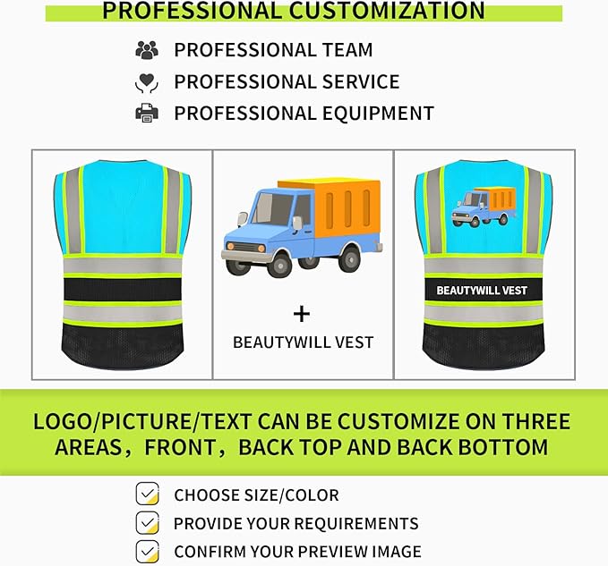 BeautyWill Custom Logo Safety Vest Class2 High Visibility Reflective Vest Breathable Construction Vest