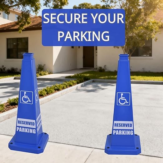 BESEA Reserved Parking Cone 6 Pack, 28" No Parking Sign Cone with Weighted Base, Blue 4-Sided “ Reserved Parking” Warning Cone for Driveways Business Parking Lots Garages Indoor/Outdoor