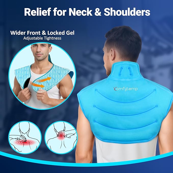 Comfytemp Large Ice Pack for Neck Shoulders Upper Back Pain Relief with Straps, HSA Eligible FSA Wearable Reusable Gel Ice Wrap with Cold Compression Therapy Recovery for Upper Back, Cervical (L)
