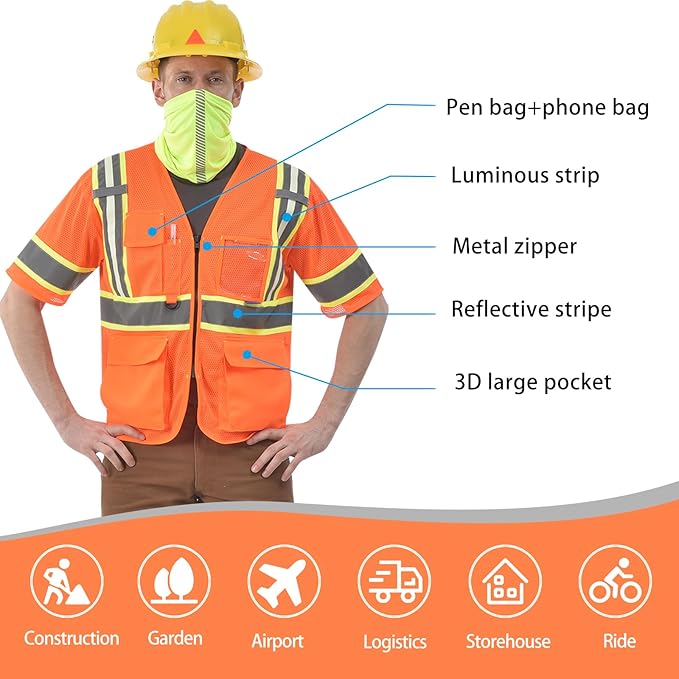 AYKRM 11 color High Vis Reflective Safety Vest for Women Men Security Pocket Zipper
