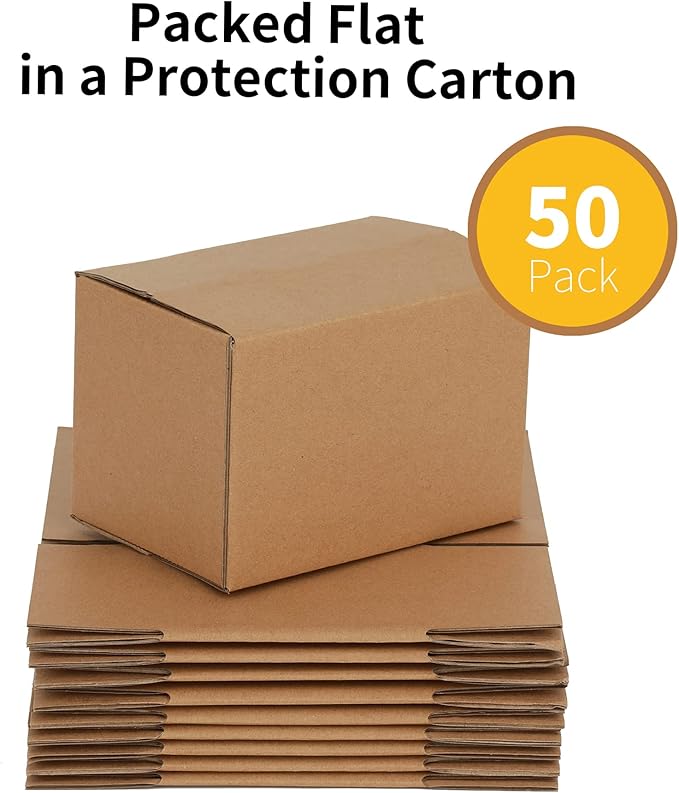 6x4x4 inches Shipping Boxes 50 Pack, Kraft Corrugated Small Cardboard Boxes for Mailing Packing, Brown