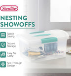 Sterilite 6 Pack Stackable Storage Bin with Latch Lid, Medium Nesting ShowOffs, Clear