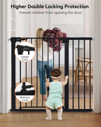 COMOMY 36" Extra Tall Baby Gate for Stairs Doorways, Fits Openings 29.5" to 43.3" Wide, Auto Close Sturdy Safety Dog Gate for House, Pressure Mounted Easy Walk Through Pet Gate with Door, Black