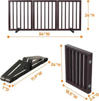 Brown 18-55" Wide Dog Gate, Bamboo Freestanding Pet Gates for Dogs, Puppy Fence