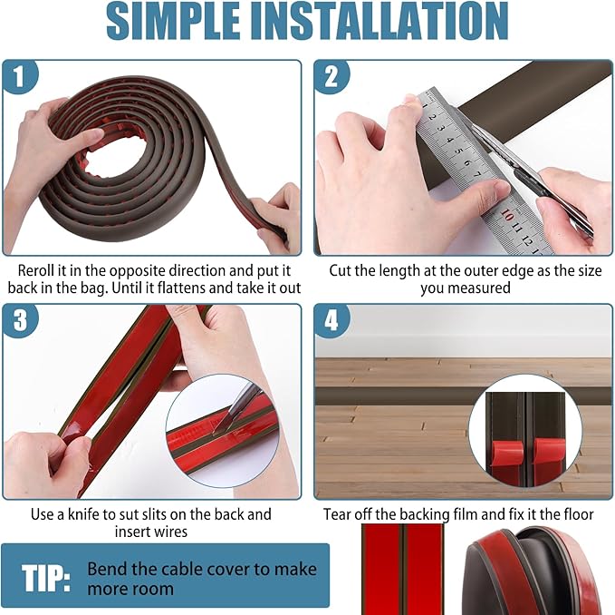 Floor Cord Covers for Wires 10FT Cable Hider Wire Cover Self Adhesive Cord Hider Floor for Offices, Homes, Workshops, Warehouses Cable Cavity 0.39" W x 0.27" H