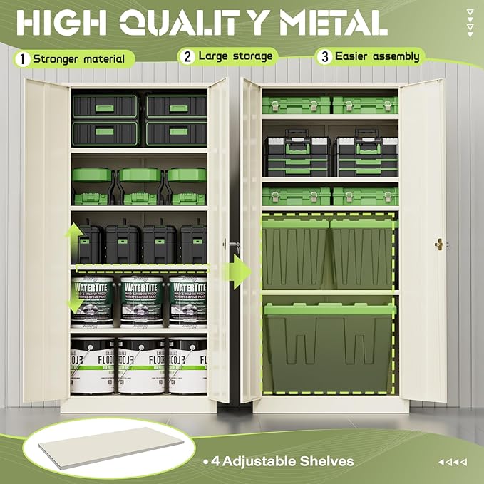 Crownland 72" Metal Storage Cabinet, Lockable Garage Storage Cabinets, High Office Cabinet with Adjustable Shelves for Garage, Home Office, Pantry, File, Warm Gray