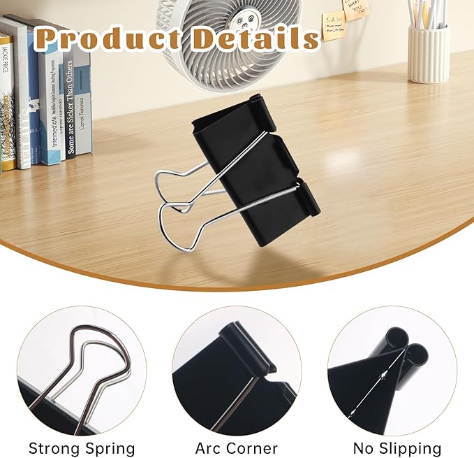 Large Heavy Duty Clips 2 Inch Black Extra Large Paper Clips Big Size Paper Clamps Metal Clips for Binder Clips Office and Home Supplies - 72 Pcs