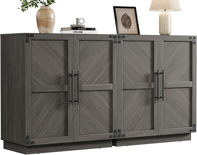 SICOTAS Sideboard Buffet Cabinet with Storage - Modern Farmhouse Credenza with Doors and Adjustable Shelves Fluted Kitchen Buffet Storage Cabinets Coffee Bar Cabinet