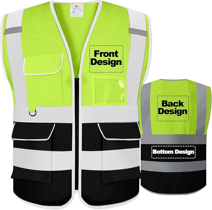 BeautyWill Custom Safety Vest Customized Logo Class 2 High Visibility Reflective Vest with Pockets Construction workwear