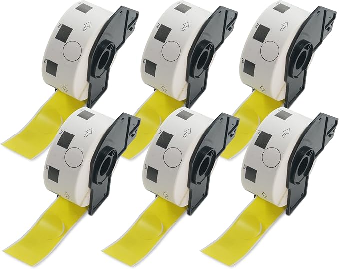 BETCKEY - 1 Inch Large Round Labels Replacement for Brother DK-1218 (0.94 in Dia), Compatible with Brother QL Label Printers [6 Rolls/6000 Labels, Yellow]