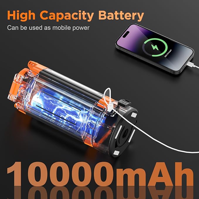 CAVN Rechargeable Camping Lights with Stand 6.5 ft Max Height, Portable Cordless LED Work Light 2200 Lumens 6500/4500/3500K Dimmable Camping Essentials Gear with Detachable Tripod, Orange