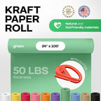 Christmas Green Kraft Paper Roll 24" x 1200" (100 ft) with Cutter - USA-Made Gift Wrapping Paper for Packing, Moving, Shipping & Crafts/Arts - 100% Recyclable Natural Craft Material by IDL Packaging