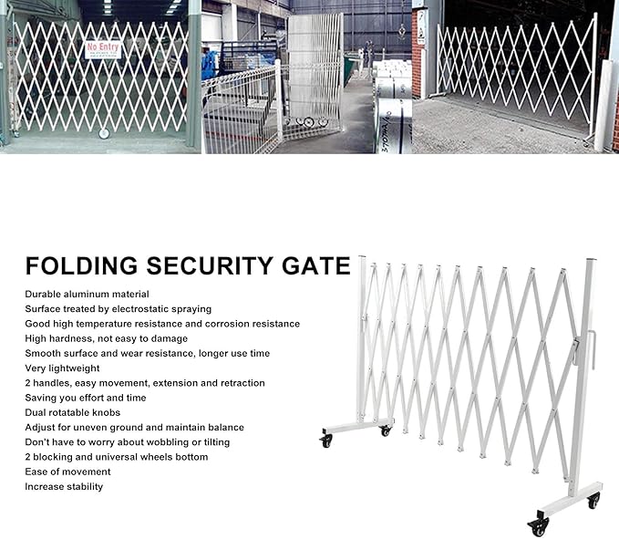 Metal Expandable Barricade Gate, Aluminum Folding Mobile Safety Barrier 130in - Lightweight Durable Design, Adjustable Stability, Ideal for Driveway Security