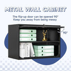 Metal Wall Cabinet with Locking Door and Shelf, Hanging Garage Cabinets with Up-Flip Doors for Garage, Warehouse, Home, Office, Assembly Required (Black, One Cabinet)