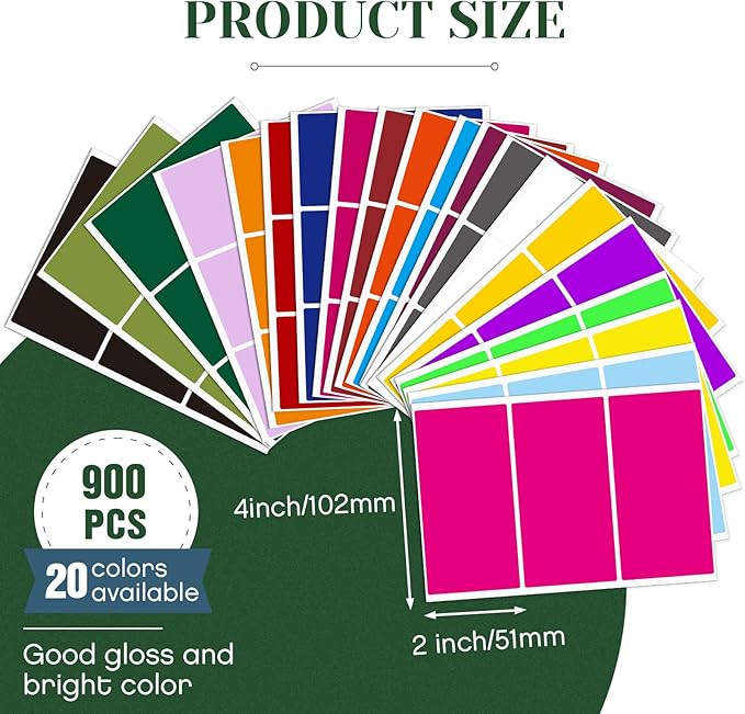 Marspark 900 Pieces Colored Labels Stickers 2" x 4" Large Color Coded Labels Stickers Moving Packing Label for Boxes in 20 Assorted Colors Name Tags for Boxes Storage Bins