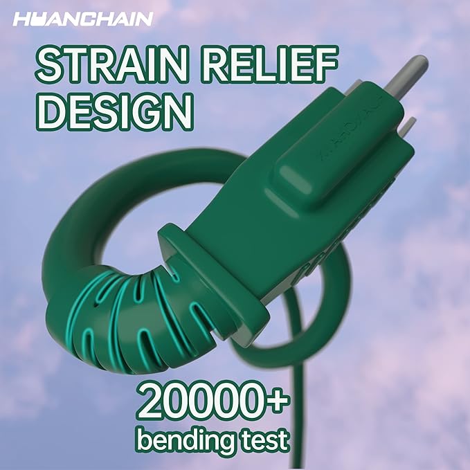 HUANCHAIN Indoor Outdoor Green Extension Cord 20 ft Waterproof, 16/3 Gauge Flexible Cold-Resistant Appliance Extension Cord Outside, 13A 1625W 16AWG SJTW, 3 Prong Electric Cord, ETL