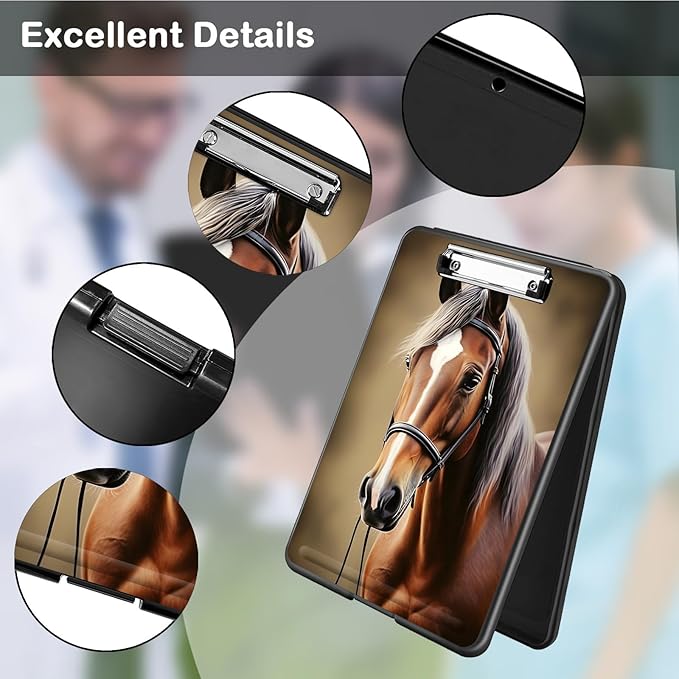 Clipboard with Storage,Office Supplies Nursing Clipboards Folder with Pen Holder Plastic Foldable Clip Board with Storage for Nurse Teacher,Beautiful Horse