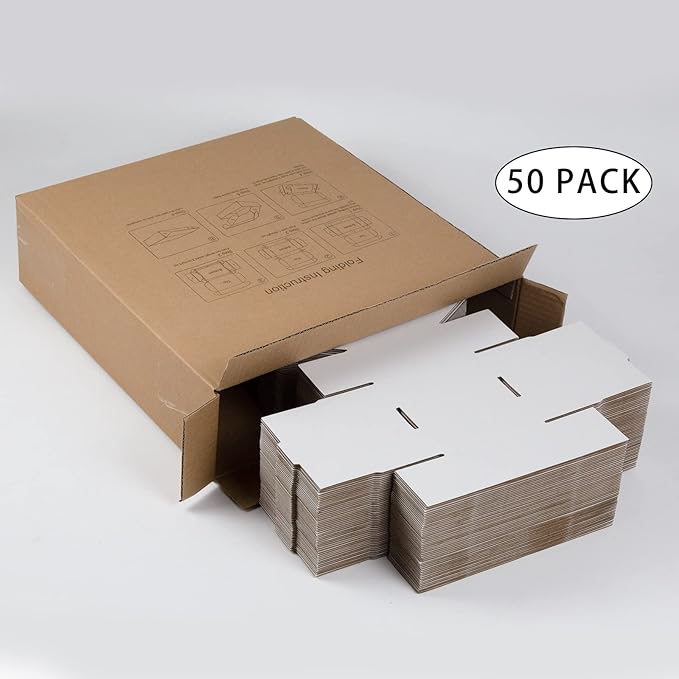 50 Pack 4x4x2 Inches Small Shipping Boxes, White Corrugated Cardboard Boxes, Moving Mailing Packing Box