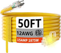 HUANCHAIN 50 FT 12/3 Gauge Heavy Duty Outdoor Extension Cord Waterproof with Lighted end, Flexible Cold-Resistant 3 Prong Electric Cord Outside, 15Amp 1875W 12AWG SJTW, Yellow, ETL