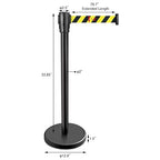 New Star Foodservice 1028911 Stanchions, 36-Inch Height, 6.5-Foot Retractable Belt, Set of 2, Hazard Belt Pattern