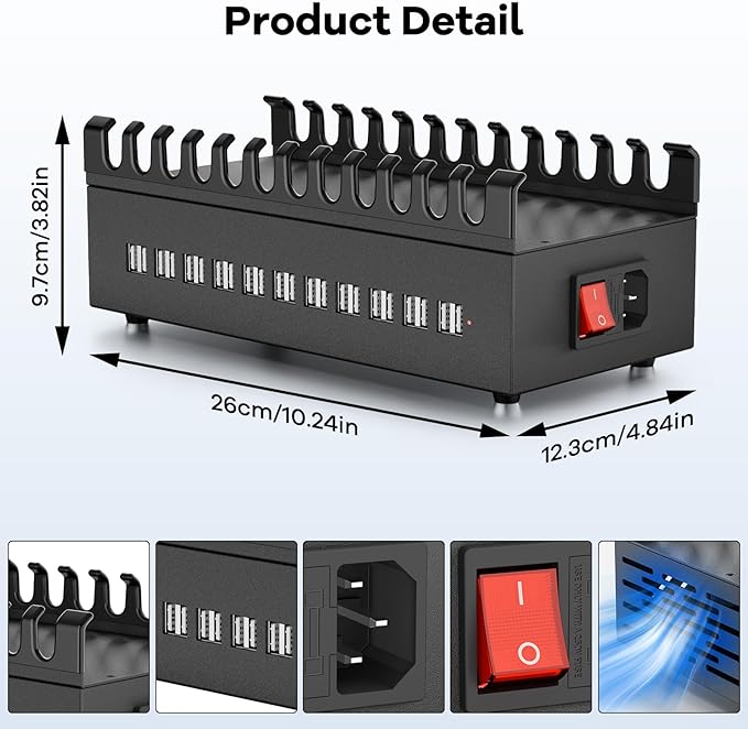 USB Charger Block, 300W 22 Port USB Charging Station for Multiple Devices, Desktop Wall Fast Charger with Storage Dividers, USΒ Power Strip Suitable for Home Office School Hotel